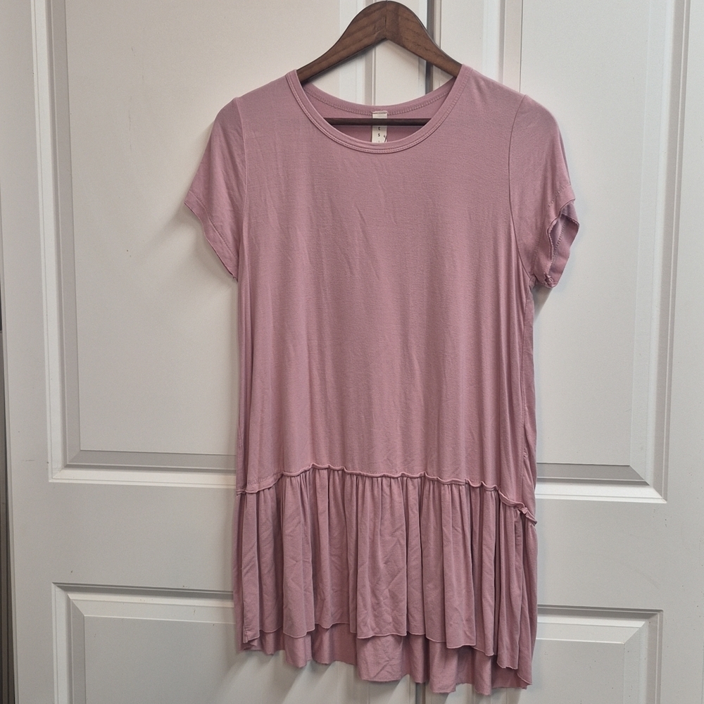 VTG Babydoll Short Sleeve Ruffle Peplum Tunic, Pink, Boho Chic, Softgirl, Y2K